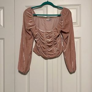 Cropped Velvet Long Sleeve Blouse Size L